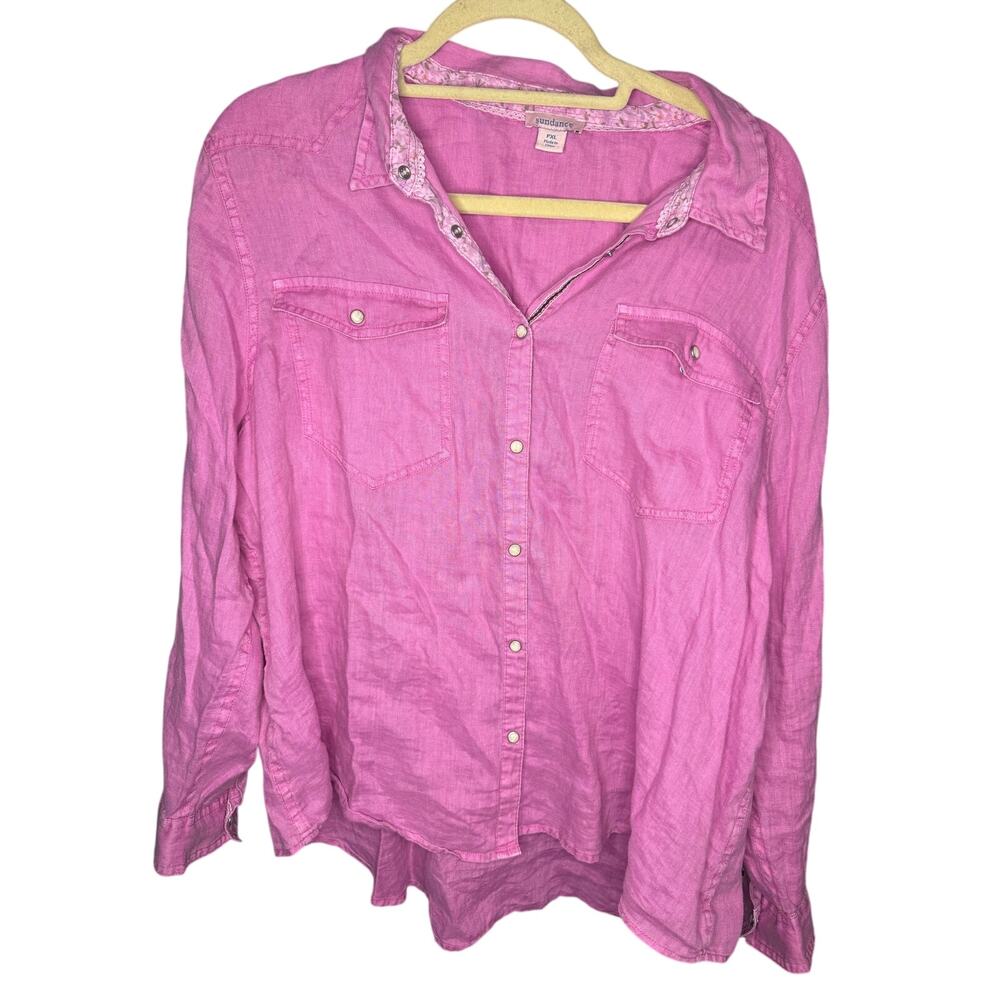Sundance Linen Pearl Snap Button Down Women's Size XL PETITE